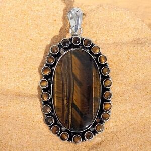 TIGER'S EYE STATEMENT PENDANT SILVER PLATED